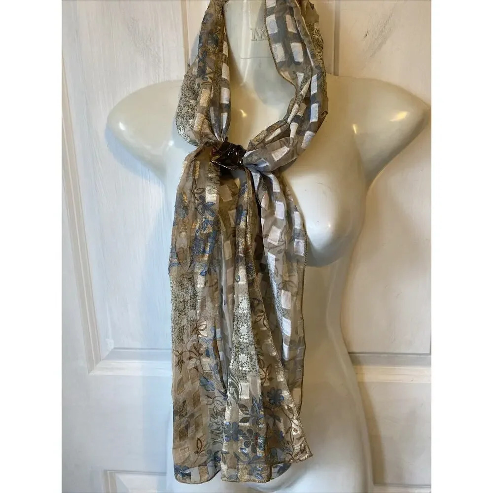 VTG Womens Rectangle Scarf Silky Floral Sheer Luxury Lightweight Accessory Fairy - Picture 5 of 7